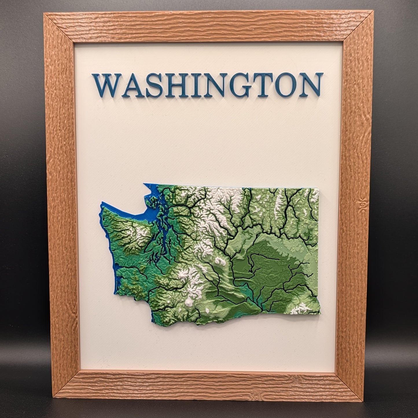 3D Framed Washington Terrain Map